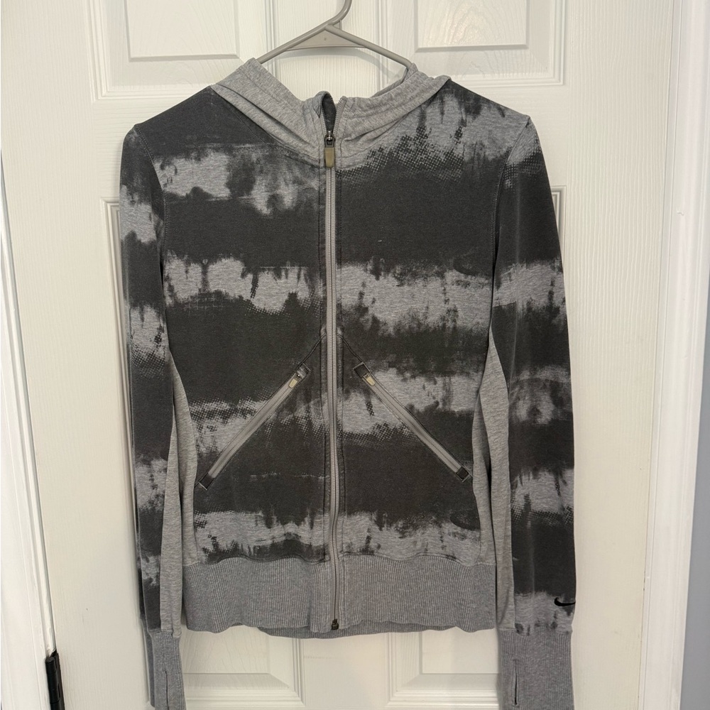 Nike Women's Black and Gray Tie-Dye Zip Hoodie